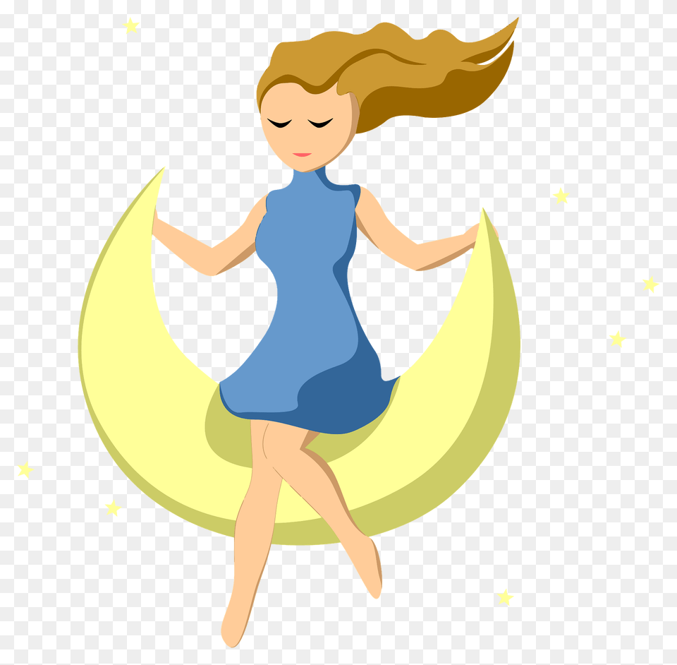 Girl On Crescent Moon Clipart, Person, Face, Head Free Png