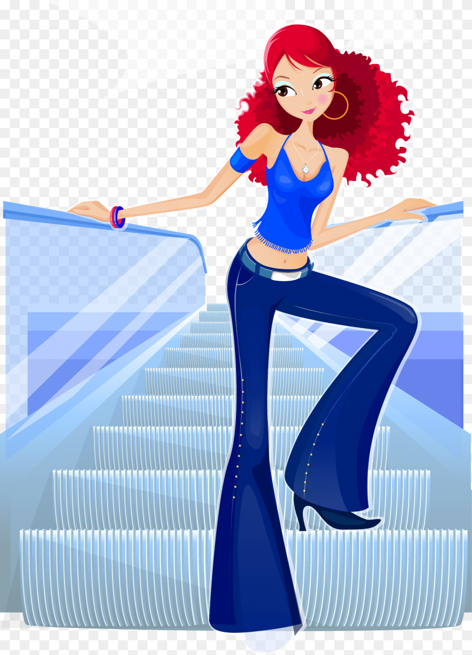 Girl On Escalator Fashion, Clothing, Pants, Adult, Female Png Image