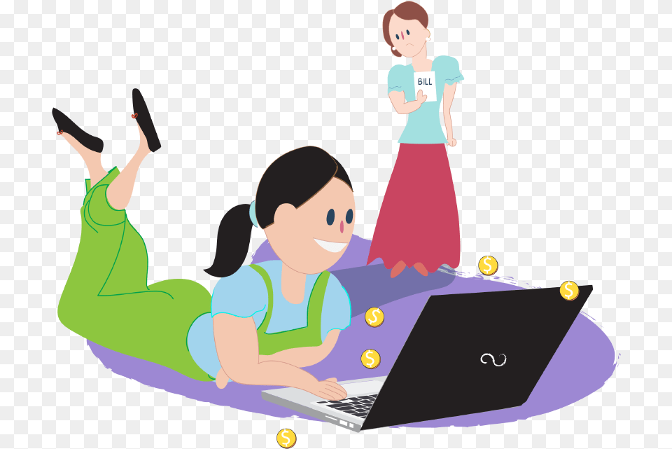 Girl On Laptop Spending Money Online With Mum Behind Talking Safely Online, Computer, Electronics, Pc, Person Free Png Download