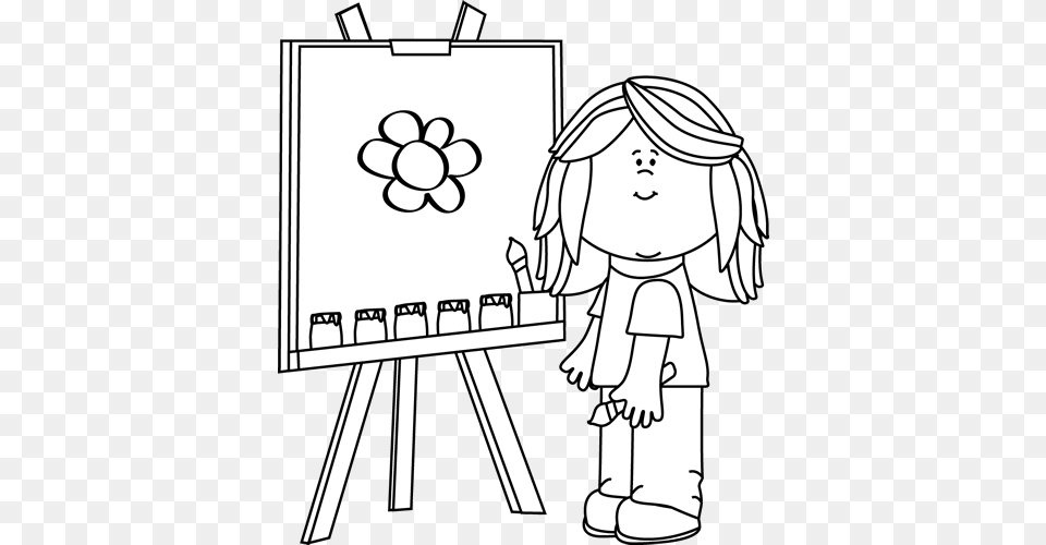 Girl Painting On Easel Clip Art Black And White Girl Painting Black And White, Baby, Person, Drawing, Face Png