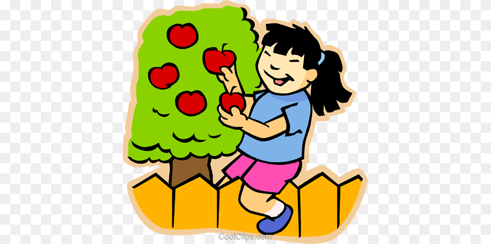 Girl Picking Apples Royalty Free Vector Clip Art Illustration, Baby, Person, Face, Head Png Image