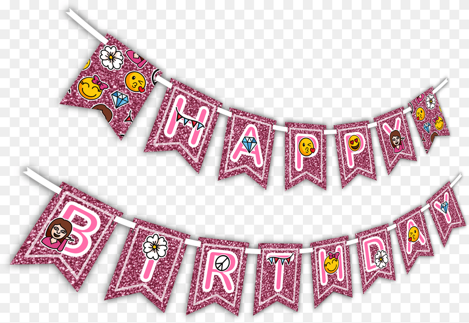 Girl Pink Glitter Emoji Happy Birthday Girl Happy Birthday Banner Free Transparent Png