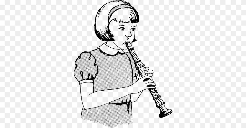Girl Playing A Recorder, Gray Png Image