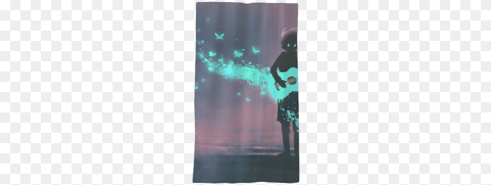 Girl Playing Guitar With A Blue Light And Glowing Butterfliesillustration Eira Or The Soulcatcher A Fireside Tale Book, Lighting, Person, Water, Outdoors Free Png Download
