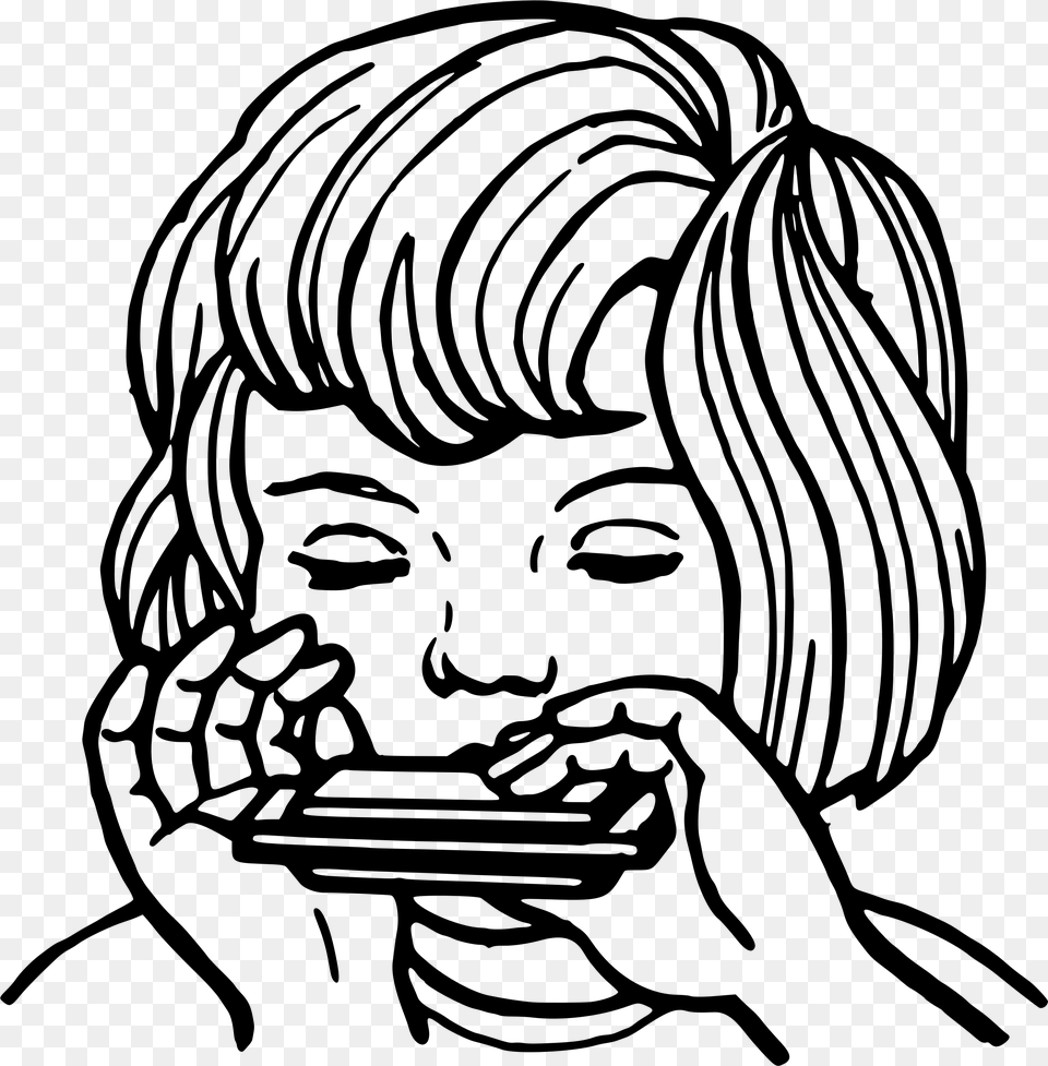 Girl Playing Harmonica Icons, Gray Png Image