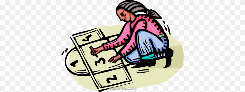 Girl Playing Hopscotch Royalty Vector Clip Art Clip Art, Baby, Person, Furniture, Number Free Png