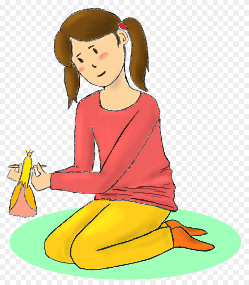 Girl Plays With A Doll Clipart, Adult, Female, Kneeling, Person Png Image