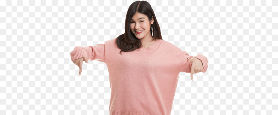 Girl Pointing Down 3 Comp Blouse, Adult, Sweater, Sleeve, Person Free Png