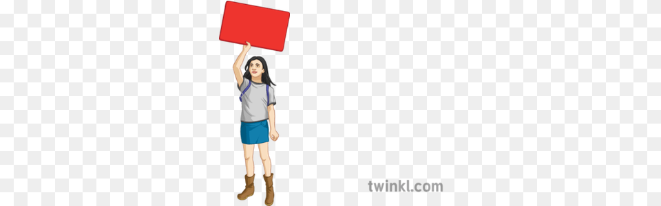 Girl Protesting Holding Placard Sign Protest Full Length People Holding A Sign Protest, Clothing, T-shirt, Shorts, Person Png Image