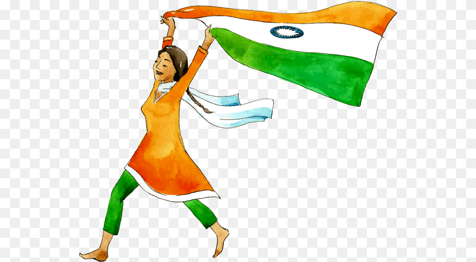 Girl Raising Hand Clipart Girls With Indian Flag, Person, Face, Head Free Png Download