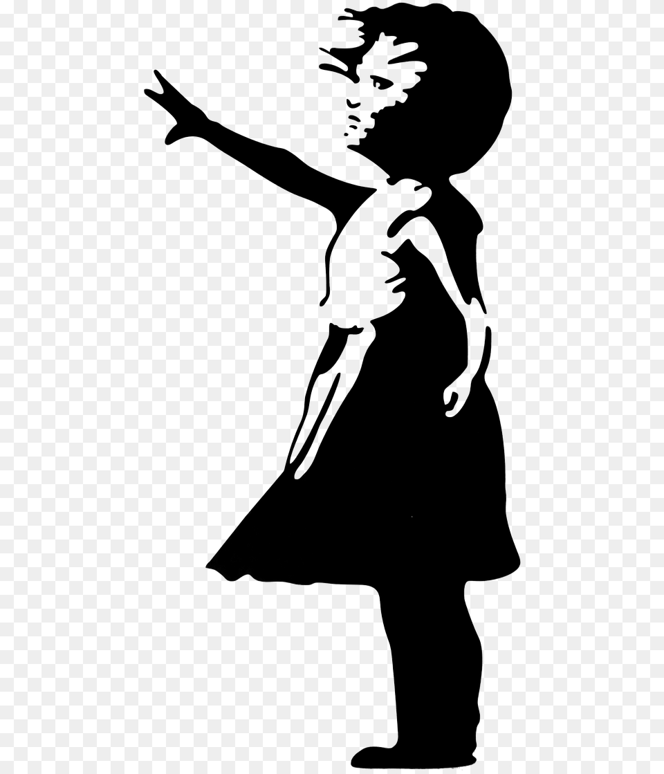 Girl Reaching Stretching Female Banksy Balloon Girl, Dancing, Leisure Activities, Person, Silhouette Png Image