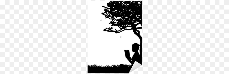 Girl Reading A Book Under The Tree In Spring In Park Silhouette Tree Girl Reading, Person Free Transparent Png