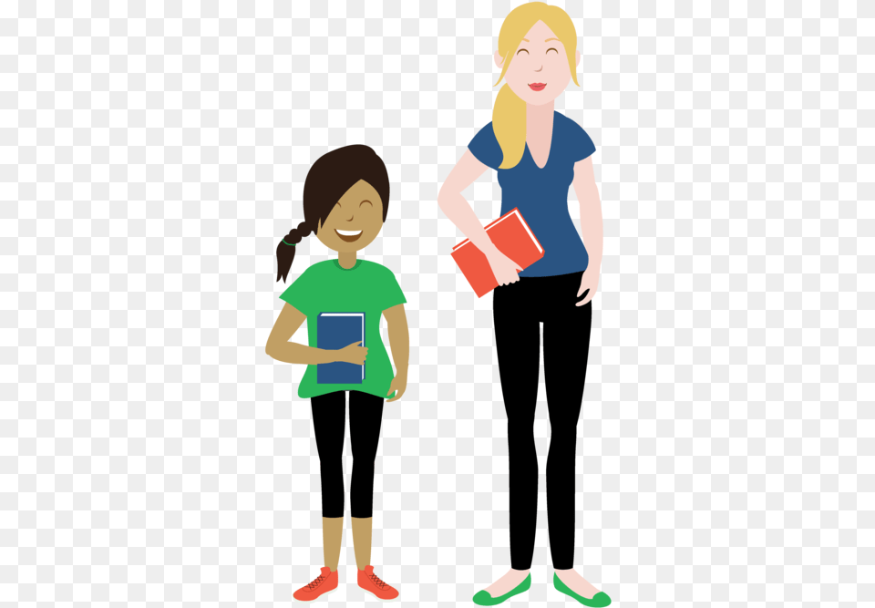 Girl Reading A Book With Mom Standing Behind Her Clipart Cartoon, Person, Boy, Child, Male Png Image