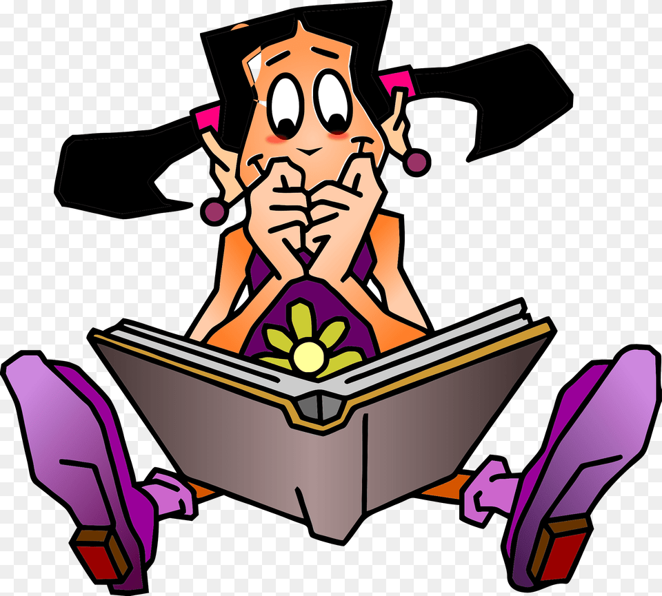 Girl Reading Book Clipart, People, Person, Purple, Baby Png