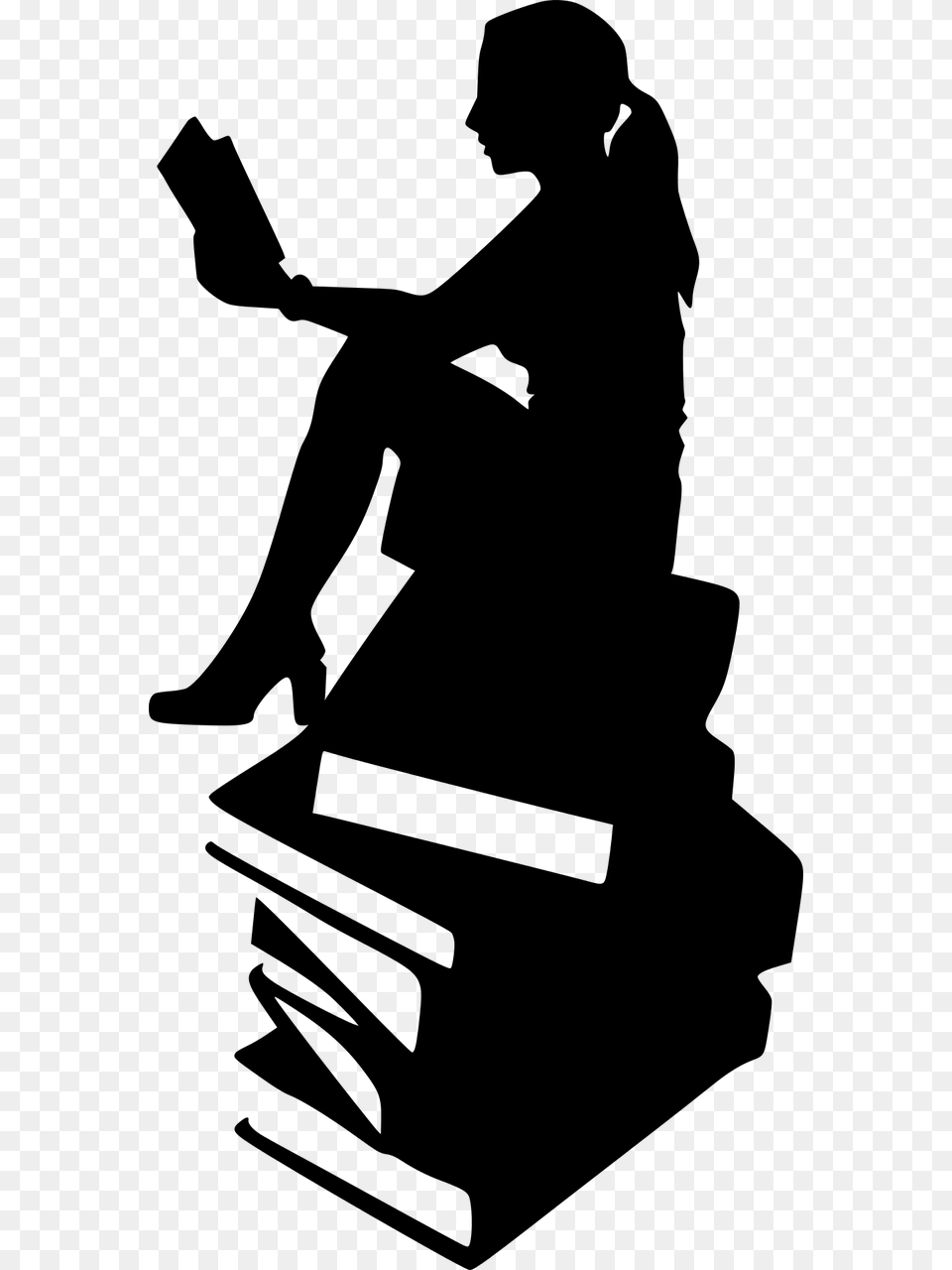 Girl Reading Silhouette, Gray Png