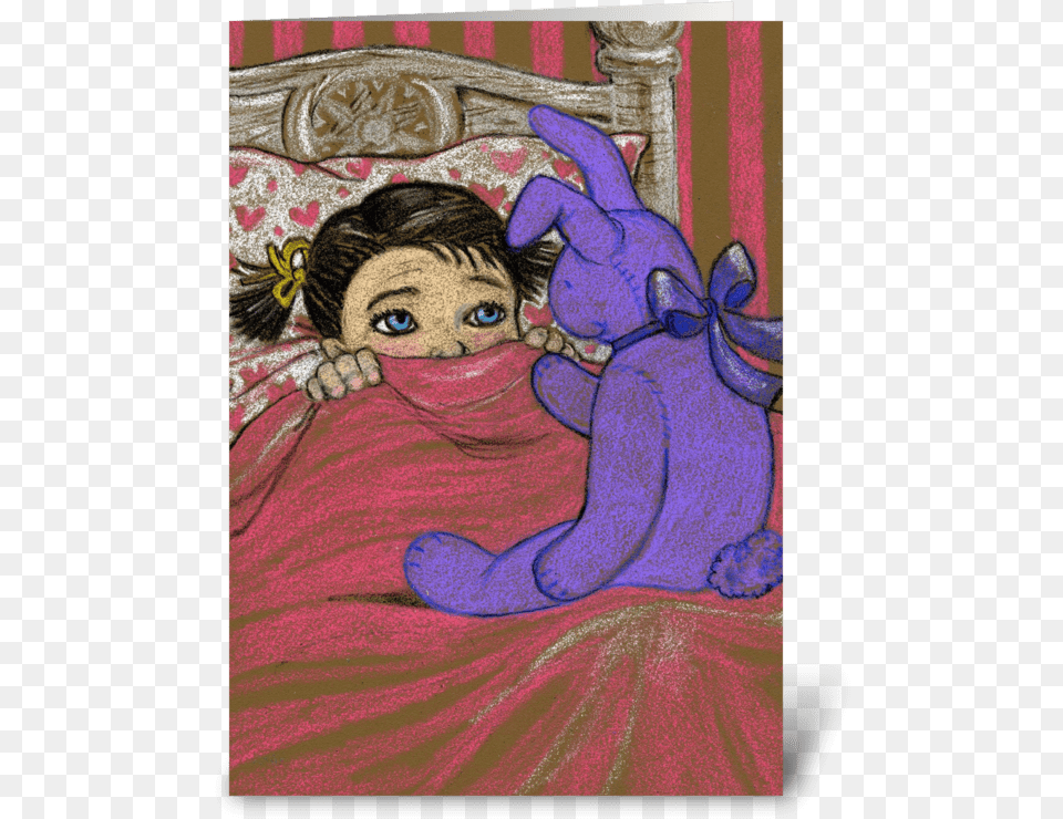 Girl Scared In Bed For Halloween Greeting Card Scared Girl In Bed Cartoon, Art, Painting, Purple, Drawing Png