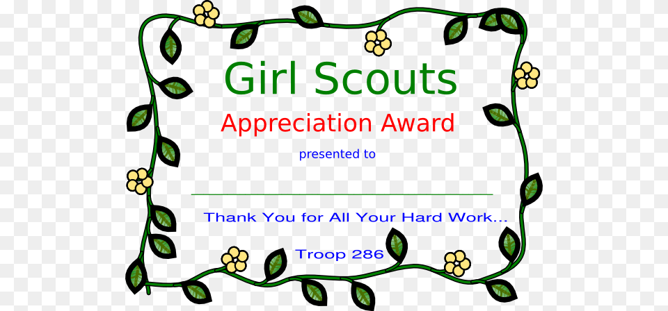 Girl Scout Appreciation Clip Art, Text, Floral Design, Graphics, Pattern Free Png Download
