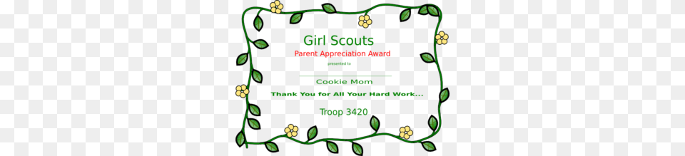Girl Scout Cookie Mom Certificate Clip Art, Plant, Vegetation, Green, Text Png