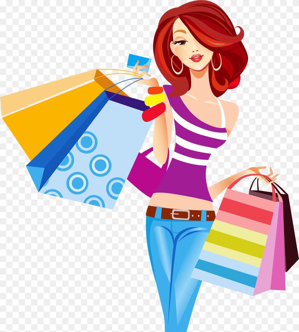 Girl Shopping Clipart Girl With Shopping Bags Clipart, Person, Adult, Female, Woman Free Png