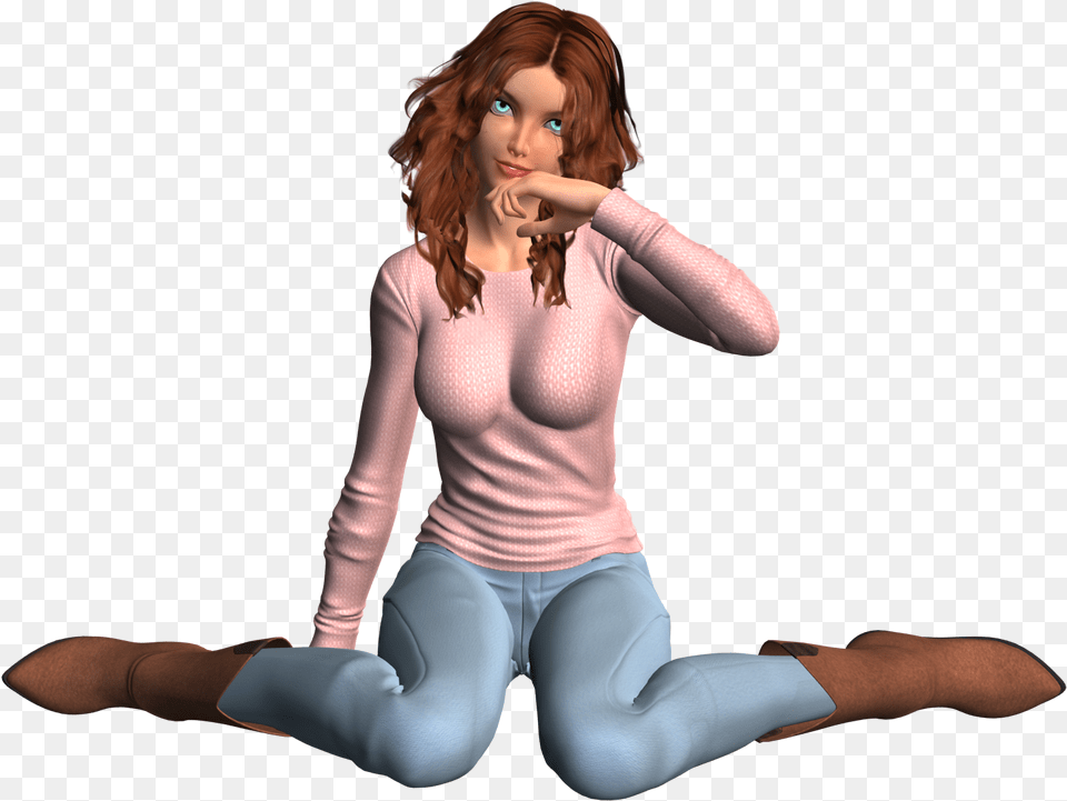 Girl Sitting 3d Render Model Anime Young Woman Woman Crying 3d Model, Adult, Female, Person, Face Free Png