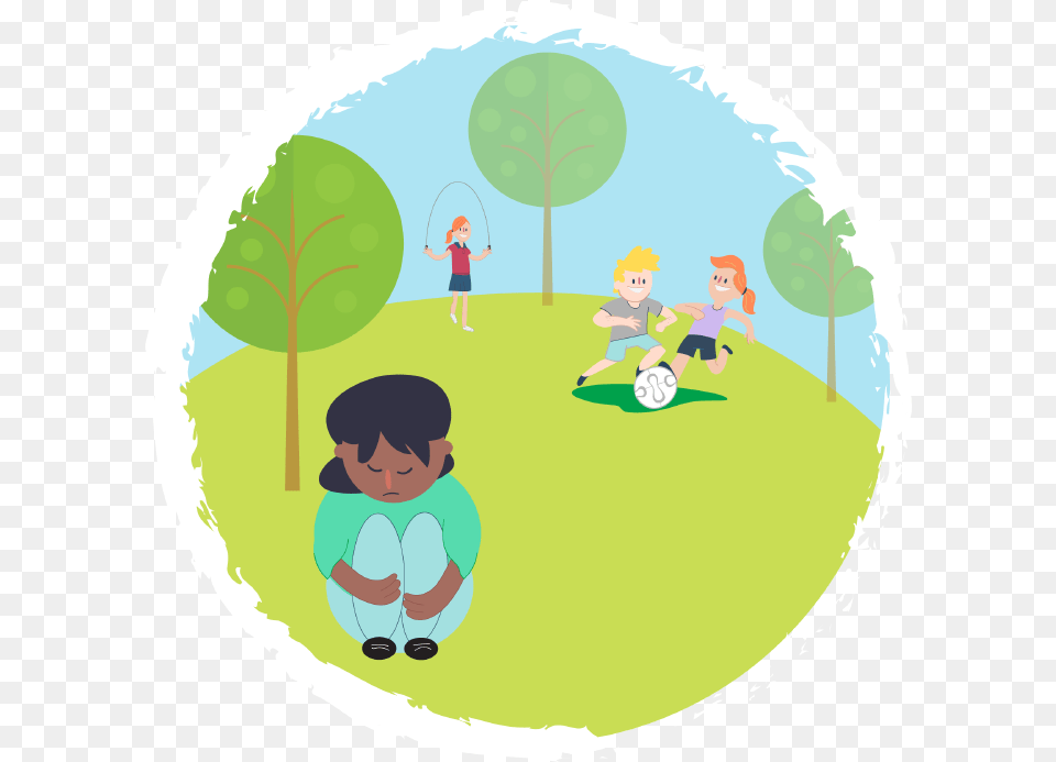 Girl Sitting Down Looking Sad While Other Kids Play Child Alone Clipart, Grass, Plant, Green, Baby Free Png