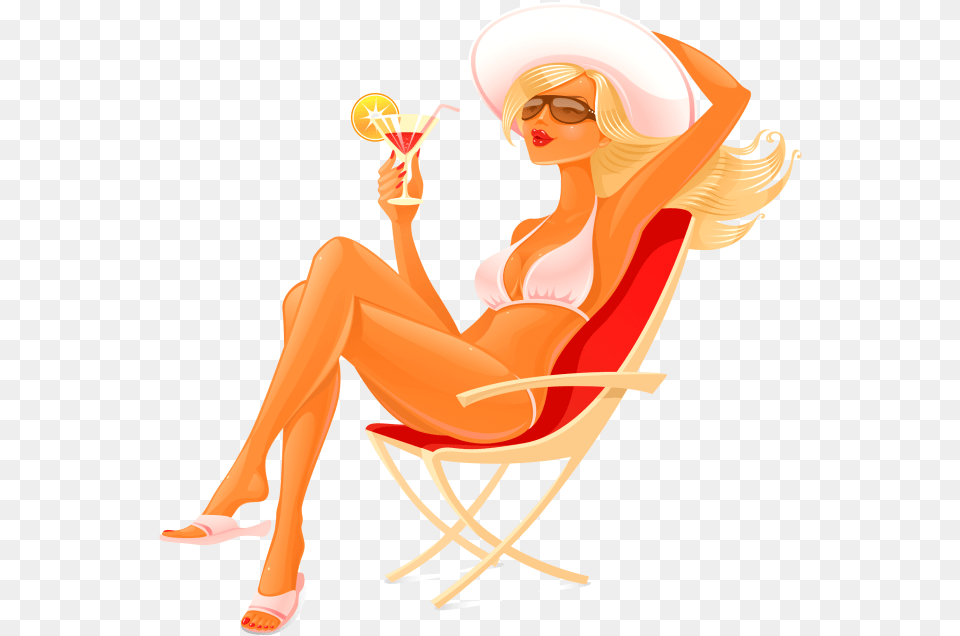 Girl Sitting In Beach Chairs Image Download Girl Sitting On Beach Chair, Woman, Person, Hat, Female Free Png