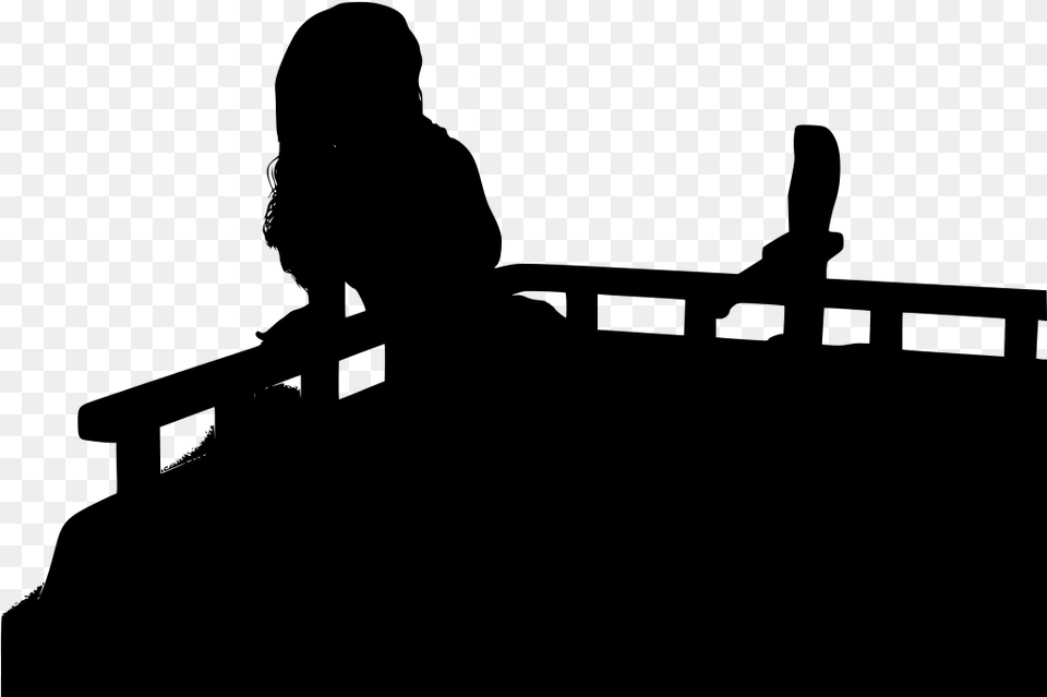 Girl Sitting On Roof Silhouette, Gray Png