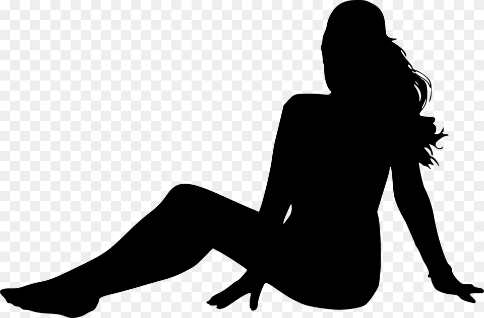 Girl Sitting Silhouette, Gray Png