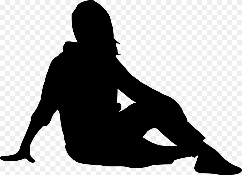 Girl Sitting Silhouette, Gray Free Png Download
