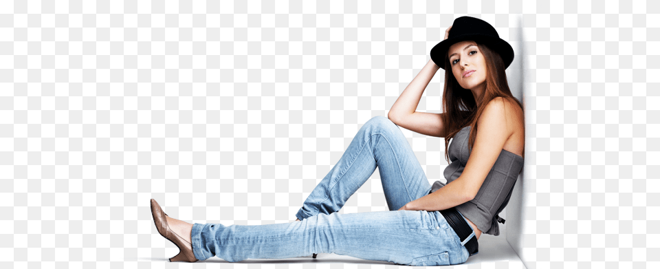Girl Sitting Transparent Background, Pants, Clothing, Person, Hat Free Png Download