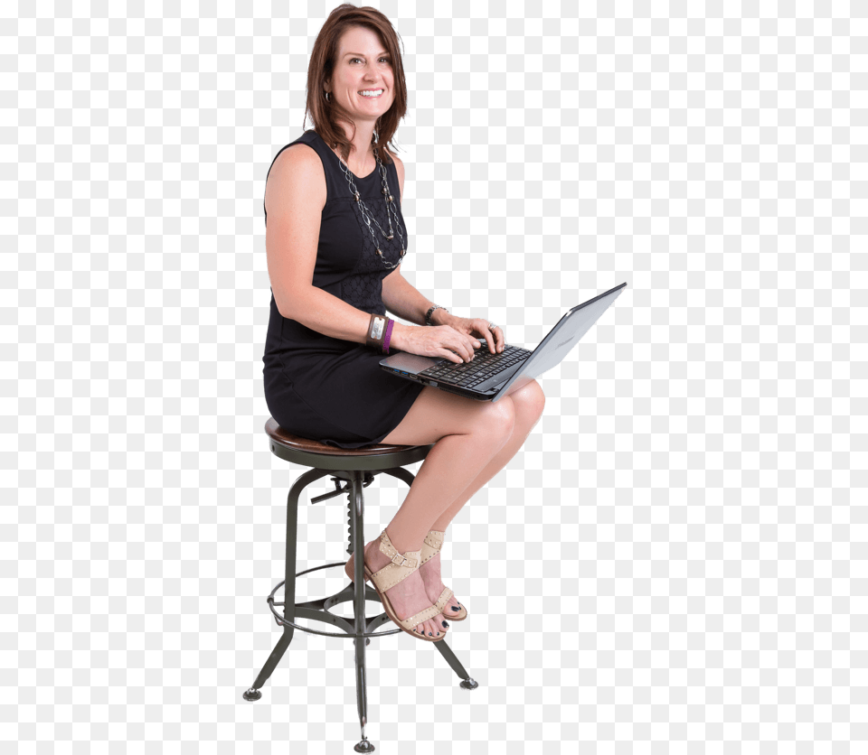 Girl Sitting Woman Sitting On Stool, Laptop, High Heel, Person, Footwear Png