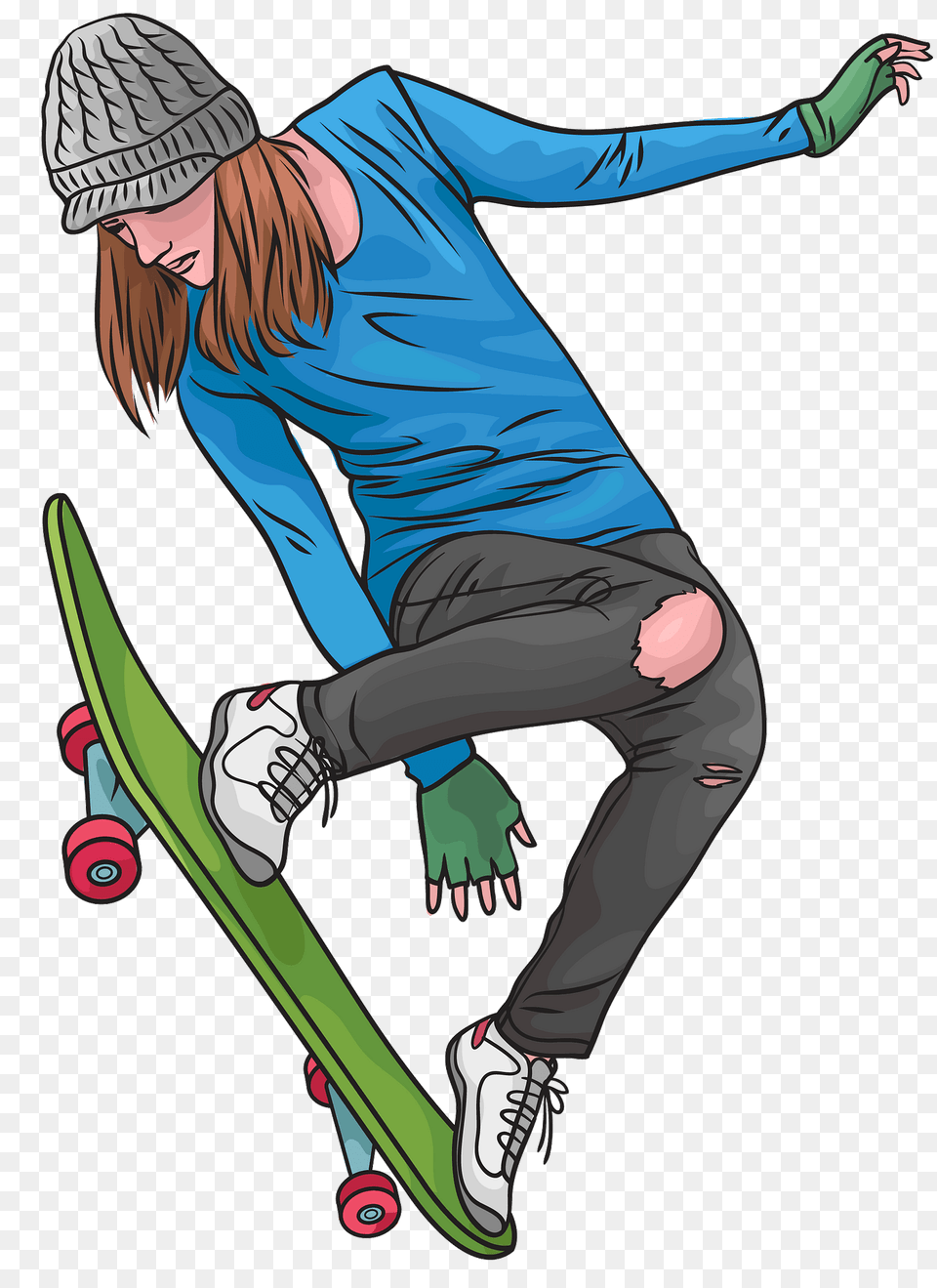 Girl Skateboarding Clipart, Skateboard, Person, Face, Head Png Image