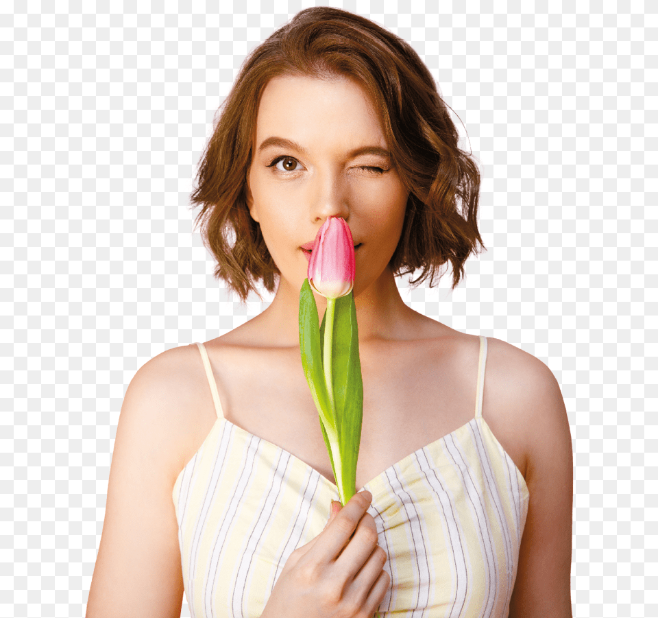 Girl Smell Flower, Face, Head, Person, Smelling Free Png Download