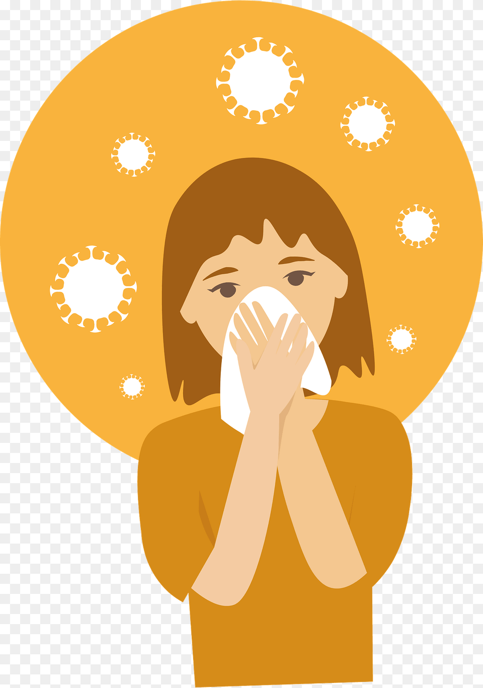 Girl Sneezing To Tissue With Viruses Clipart, Clothing, Hat, Adult, Face Png