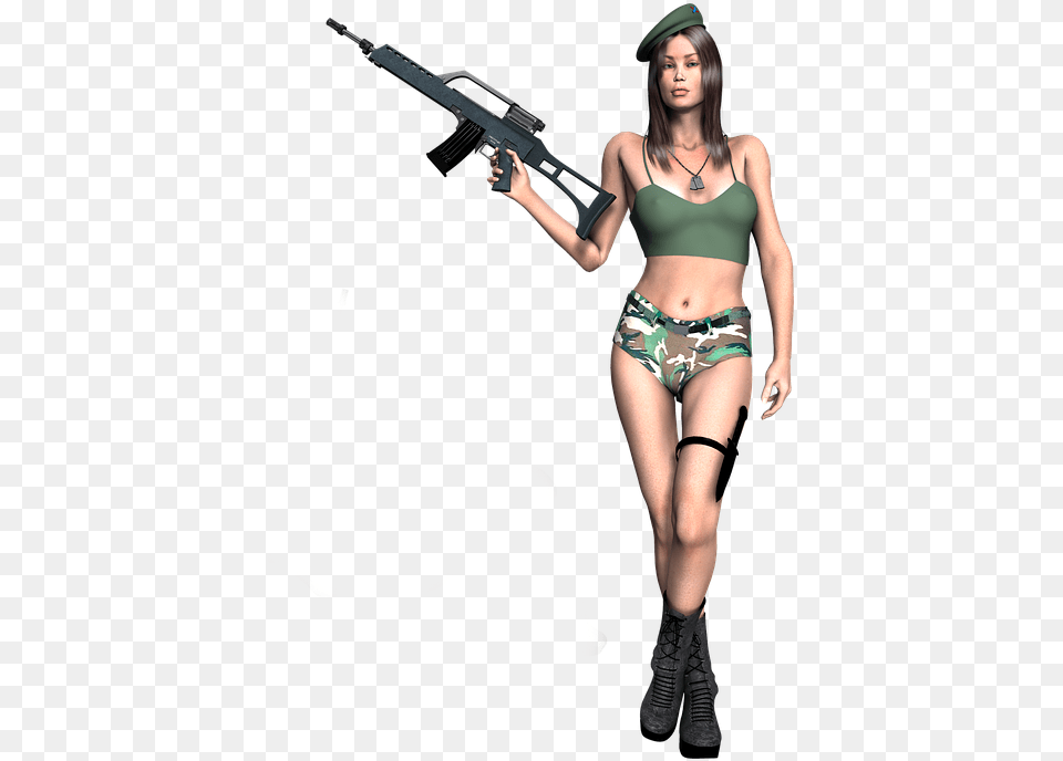 Girl Soldier Gun Knife 3d Render Design Girl Soldier, Weapon, Firearm, Rifle, Handgun Free Png Download