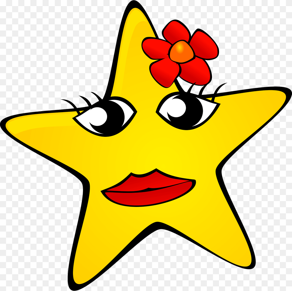 Girl Star With Flower Accessory Clipart, Star Symbol, Symbol, Animal, Fish Free Png Download