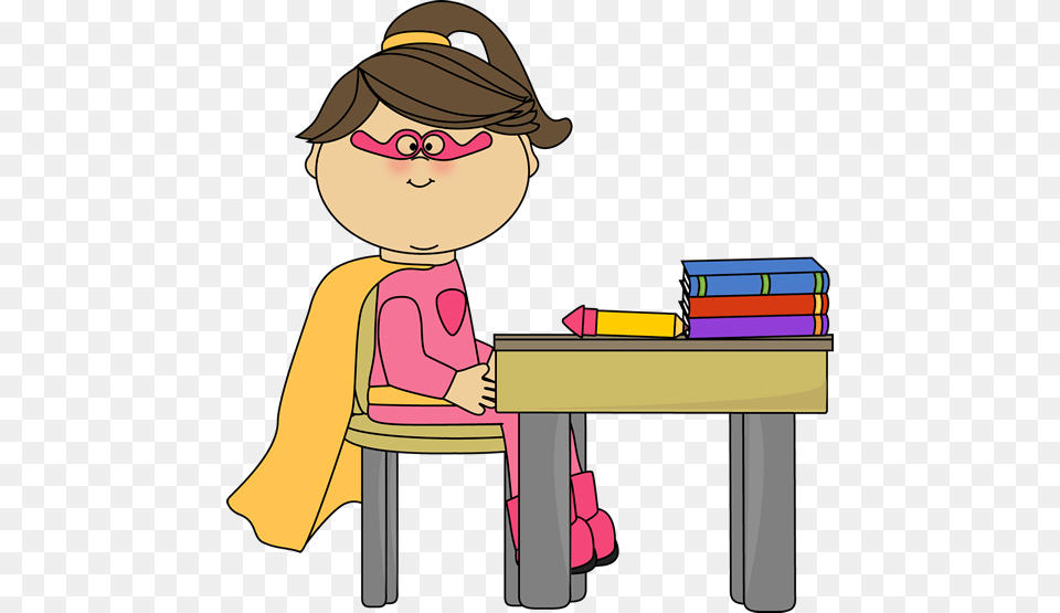 Girl Superhero, Reading, Person, Table, Furniture Free Png Download