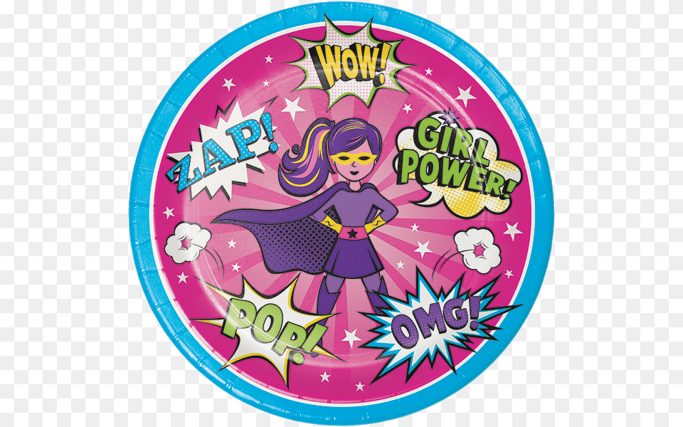 Girl Superhero Dinner Plates Black And Gold Birthday Party Pack Tableware Bundle, Baby, Person, Face, Head Png