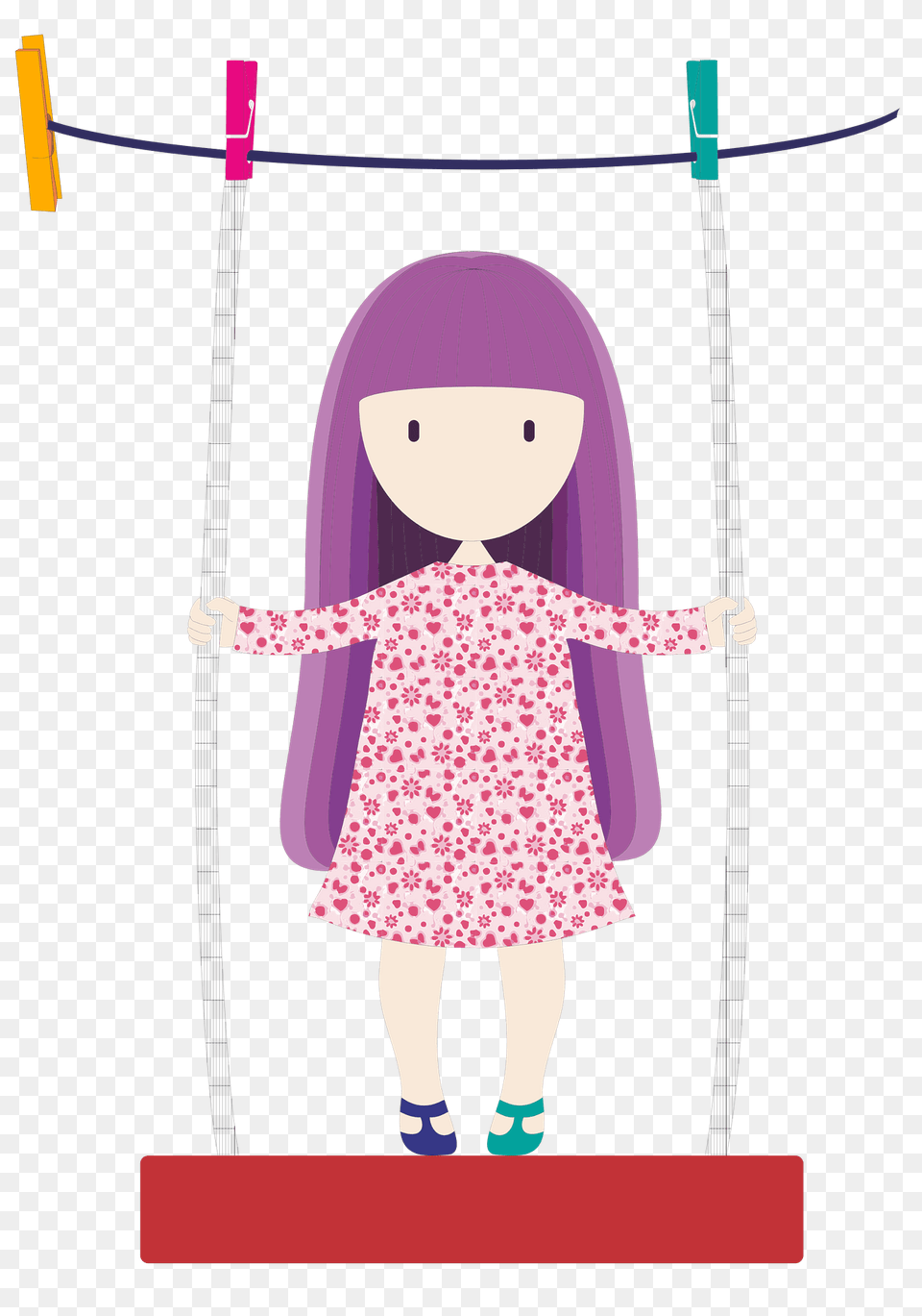 Girl Swinging On Clothesline Clipart, Doll, Toy, Child, Female Png