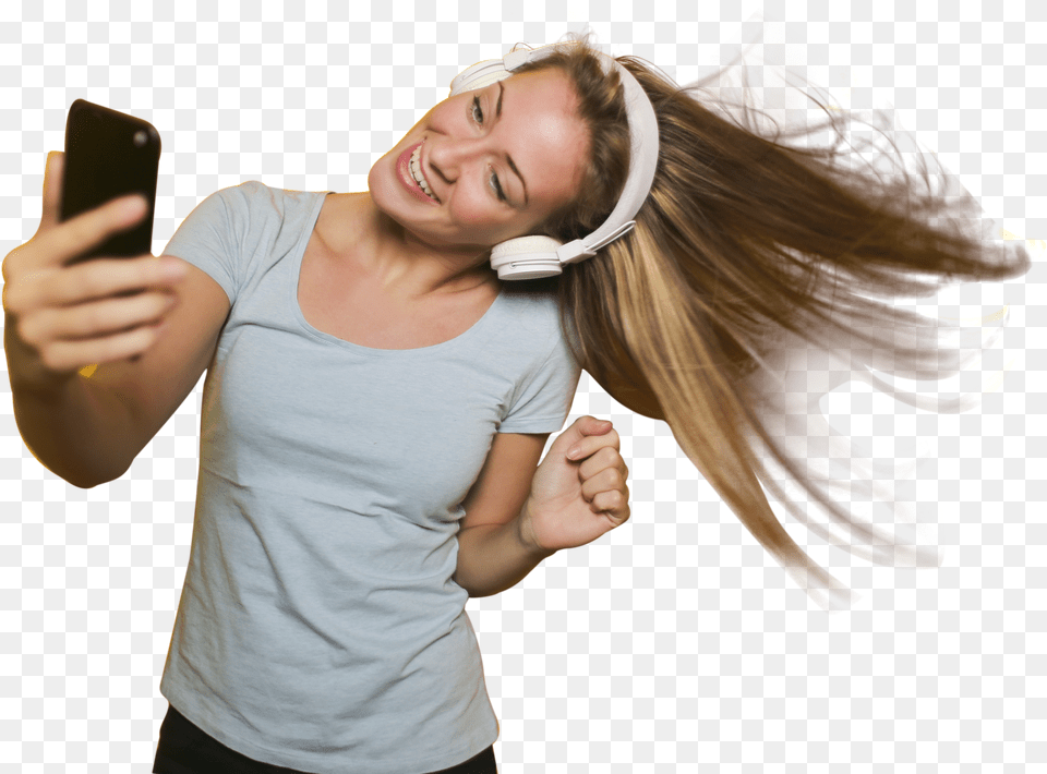 Girl Taking Selfie With Listening Music Image Girl Taking Selfie, Body Part, Clothing, T-shirt, Person Free Png