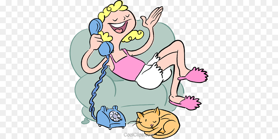 Girl Talking On The Phone Royalty Vector Clip Art, Baby, Person, Cleaning, Cartoon Png Image