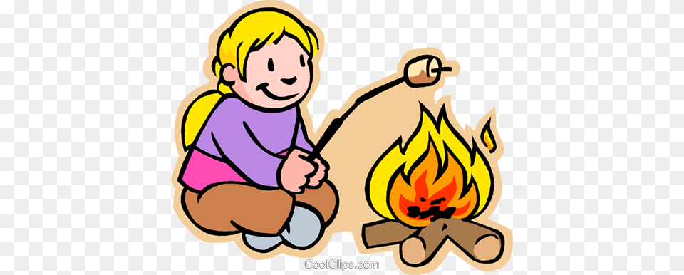 Girl Toasting Marshmallow Over Fire Royalty Vector Clip Art, Face, Head, Person, Baby Free Png