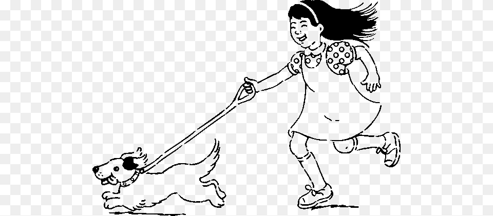 Girl Walking Dog Animated Girl And Dog, Gray Png Image