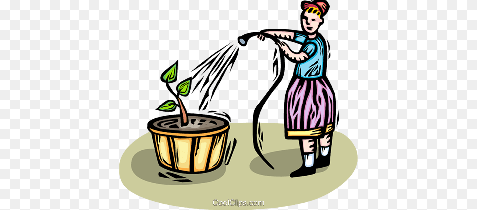 Girl Watering The Flowers Royalty Vector Clip Art, Person, Garden, Nature, Outdoors Free Png Download