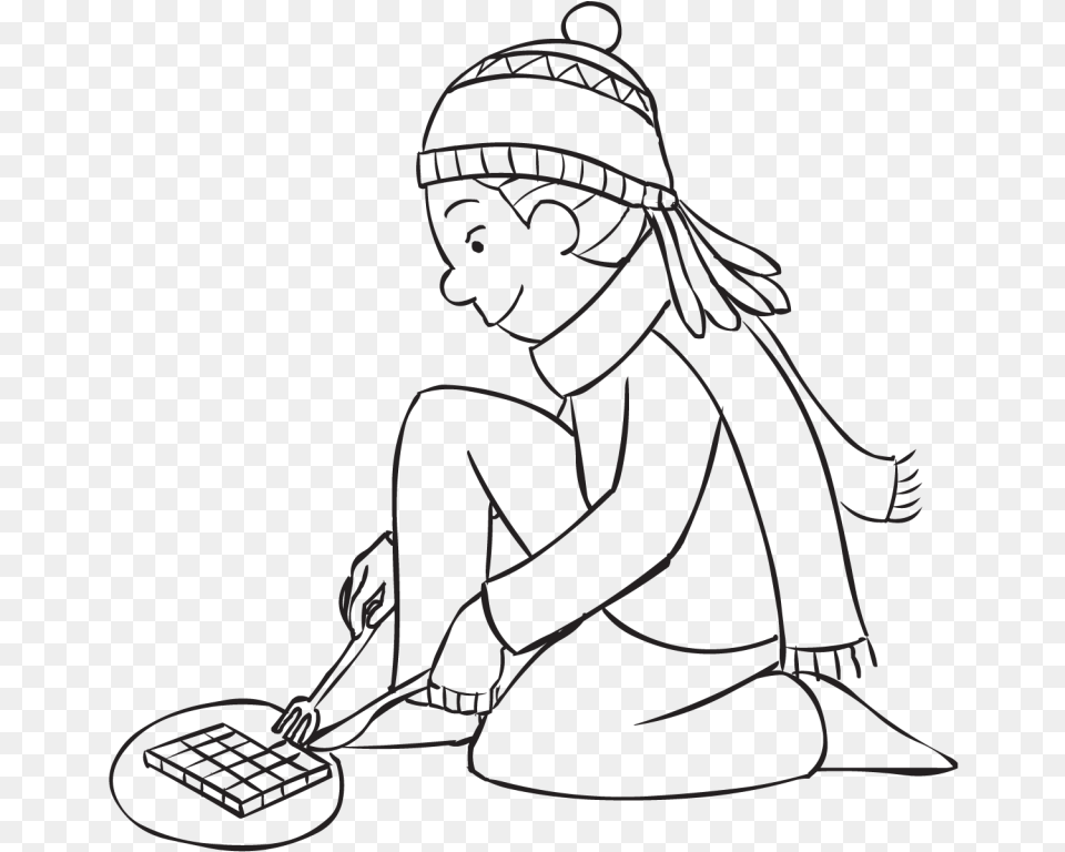 Girl Wearing A Beanie Using A Knife And Fork In Game Illustration, Art, Kneeling, Person, Drawing Free Png