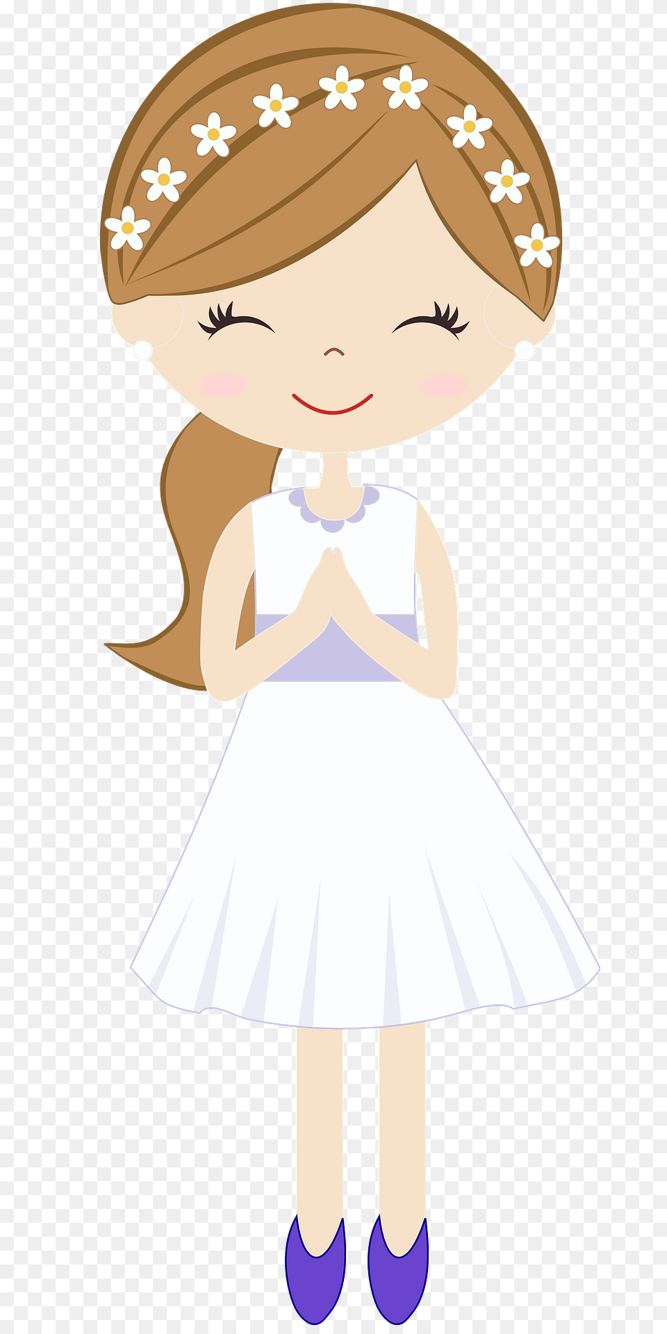 Girl Wearing A White Dress And Flowers In Her Hair Clipart, Child, Female, Person, Face Png Image