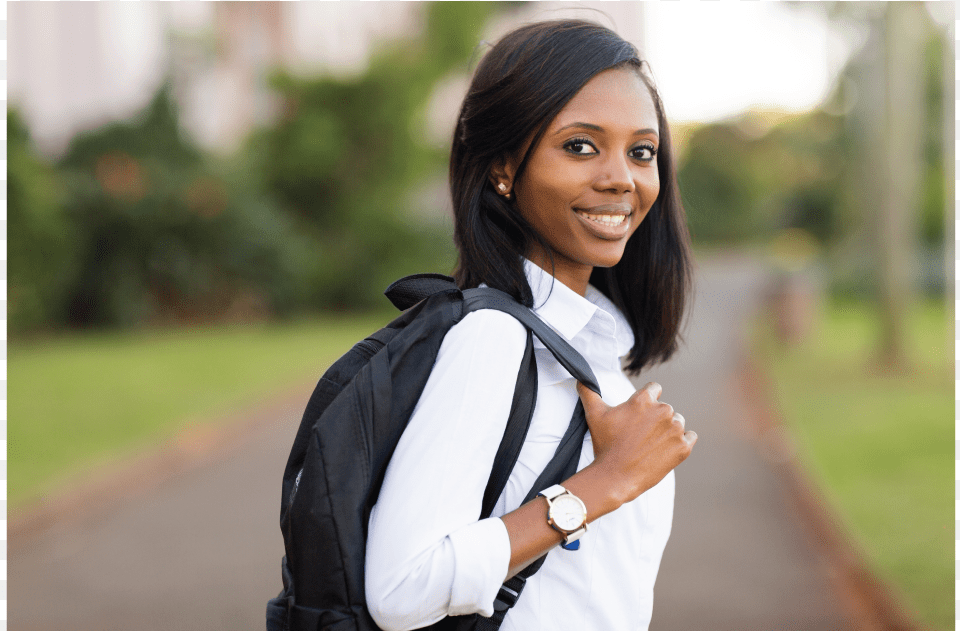 Girl With Backpack Shoulder Length Hair Youthful Straight Medium Human, Head, Smile, Person, Happy Png Image