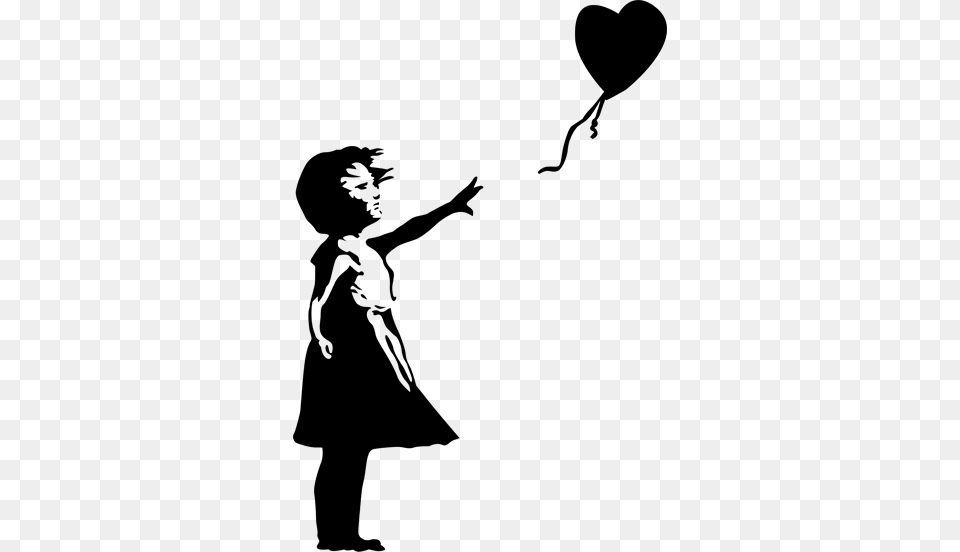 Girl With Balloon Banksy Silhouette Decal, Lighting, Cross, Symbol, Text Free Png Download