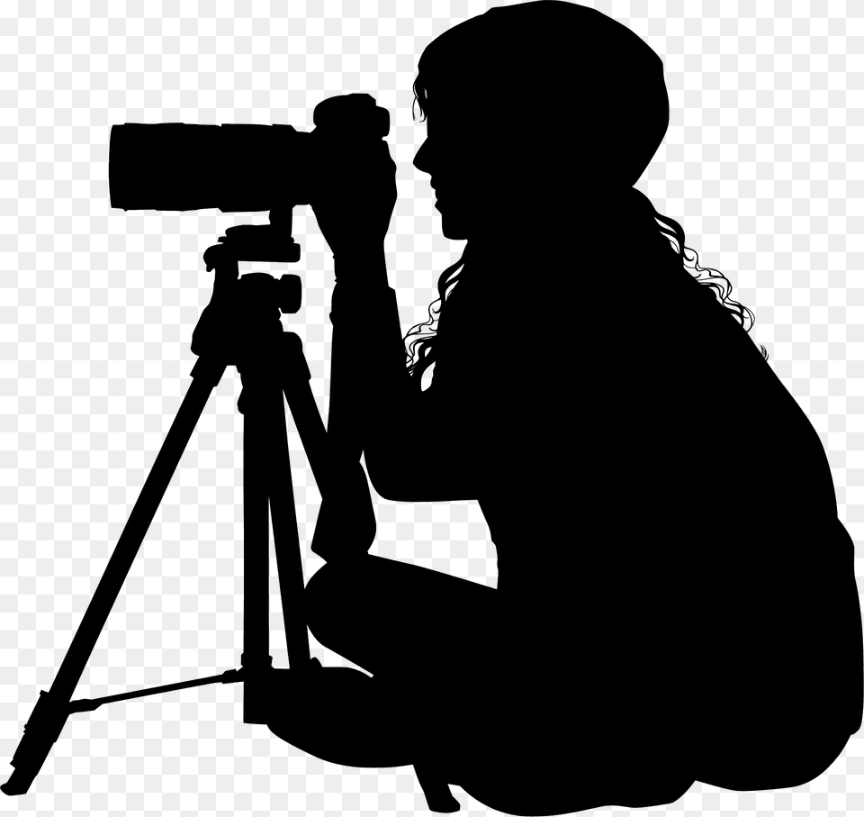 Girl With Camera On Tripod Silhouette, Photography, Adult, Male, Man Free Png