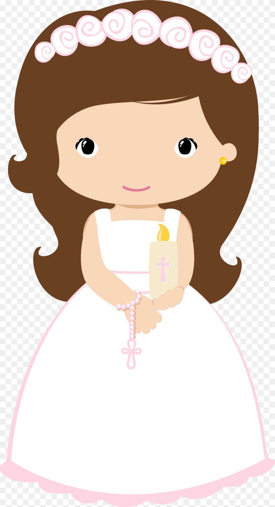 Girl With Candle And Rosary First Communion Clipart Girl, Doll, Toy, Baby, Person Png